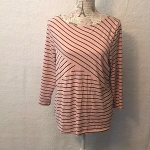 Talbots pink and black Stripes blouse